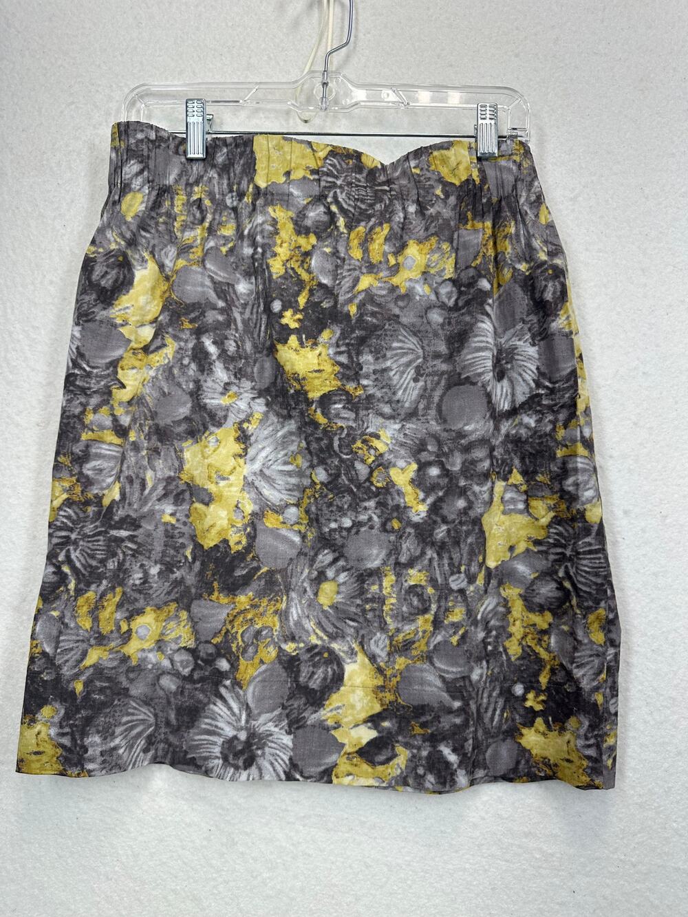 Talbots Muted Gray Yellow Floral Cotton Sateen Skirt SZ 8 Casual